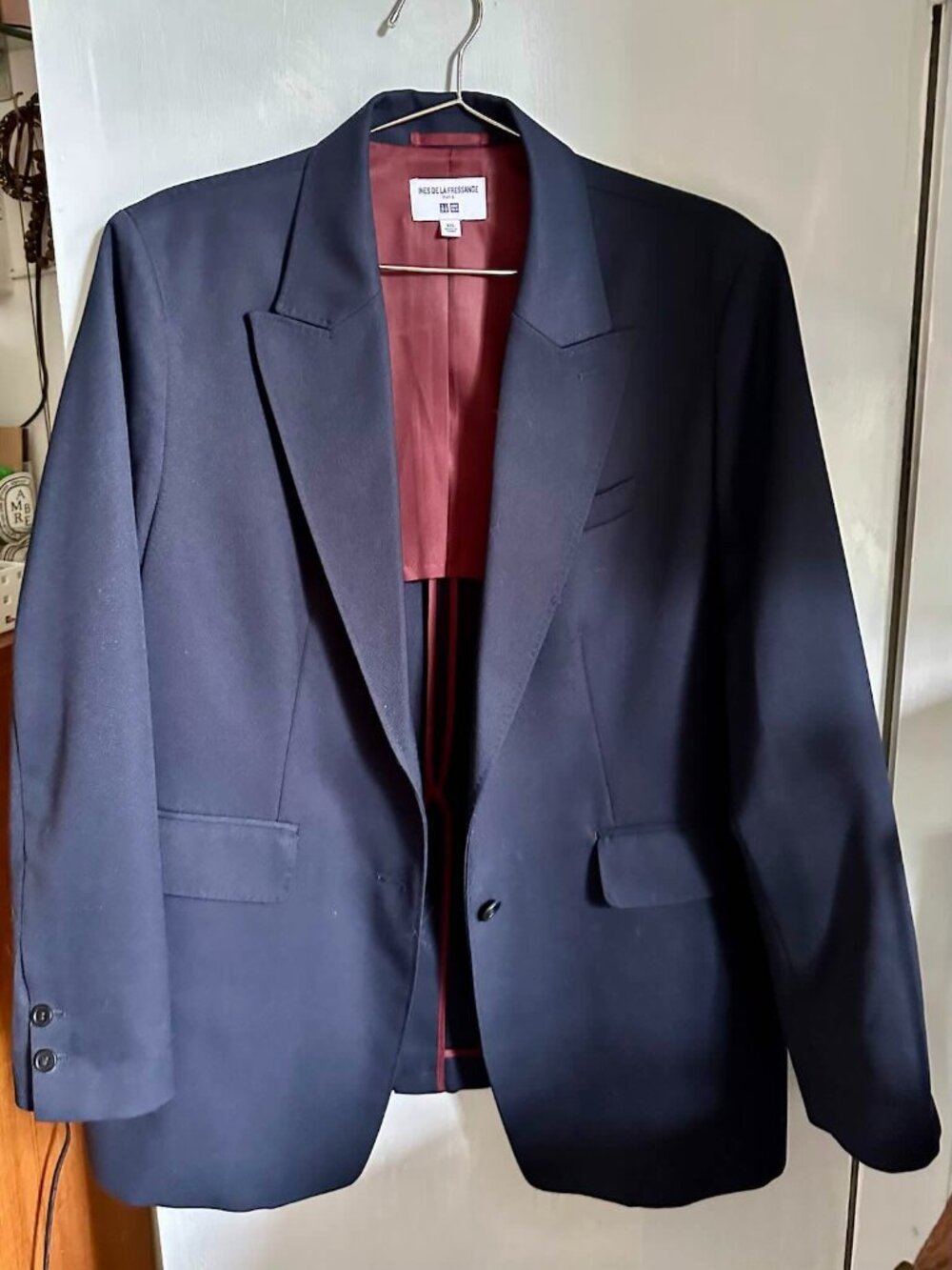 Uniqlo x Ines de la Fressange Navy Blazer Jacket Oxblood Lining XXL NWOT
